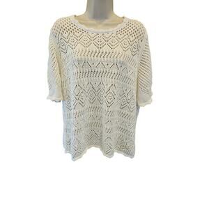 Gap size XL white lace doiley sweater top EUC short sleeve layering loose knit